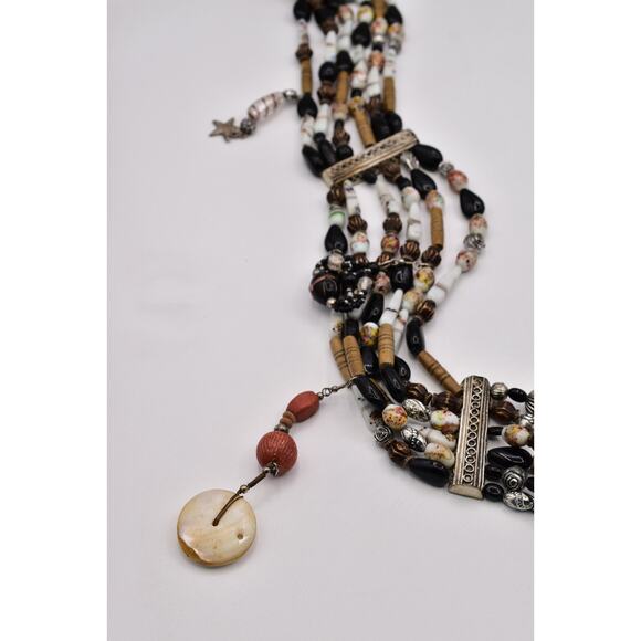 Vintage Multi-Strand Black White Glass Beaded Charm Belt 37” Boho Artisan Coast main image 6